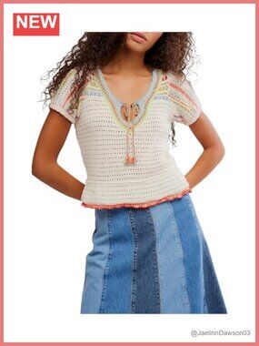 Boho Crochet Short Sleeve Pullover Sweater